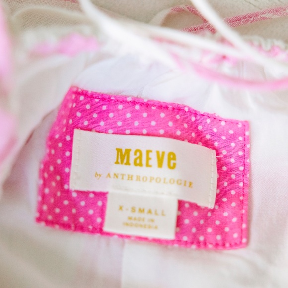 Anthropologie Maeve X-Small Plaid Linen Tie-Back Maxi Dress Bohemian Pink White - Picture 6 of 7